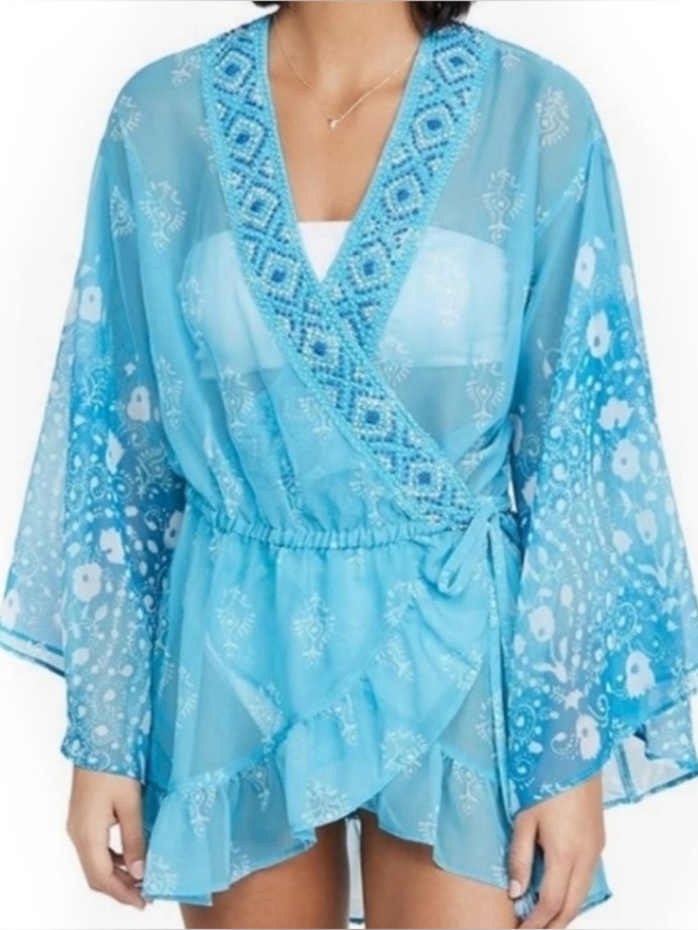 Ramy Brook Allegra Sheer Blue Swim Tunic Coverup NWT $295 Large